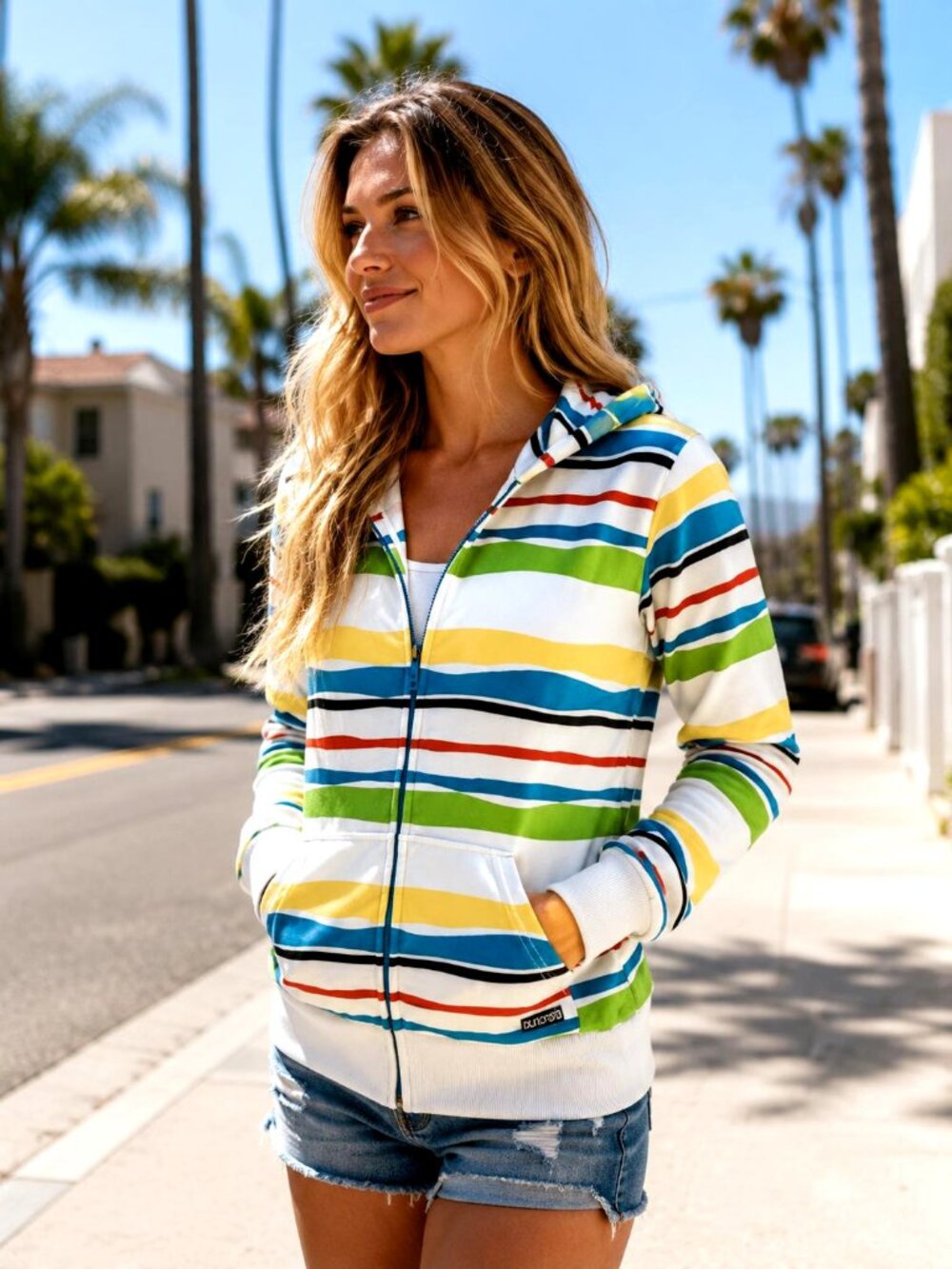 Women's Burton Full Zip Fleece Lined Hoodie Size S Blue Green Yellow Stripes